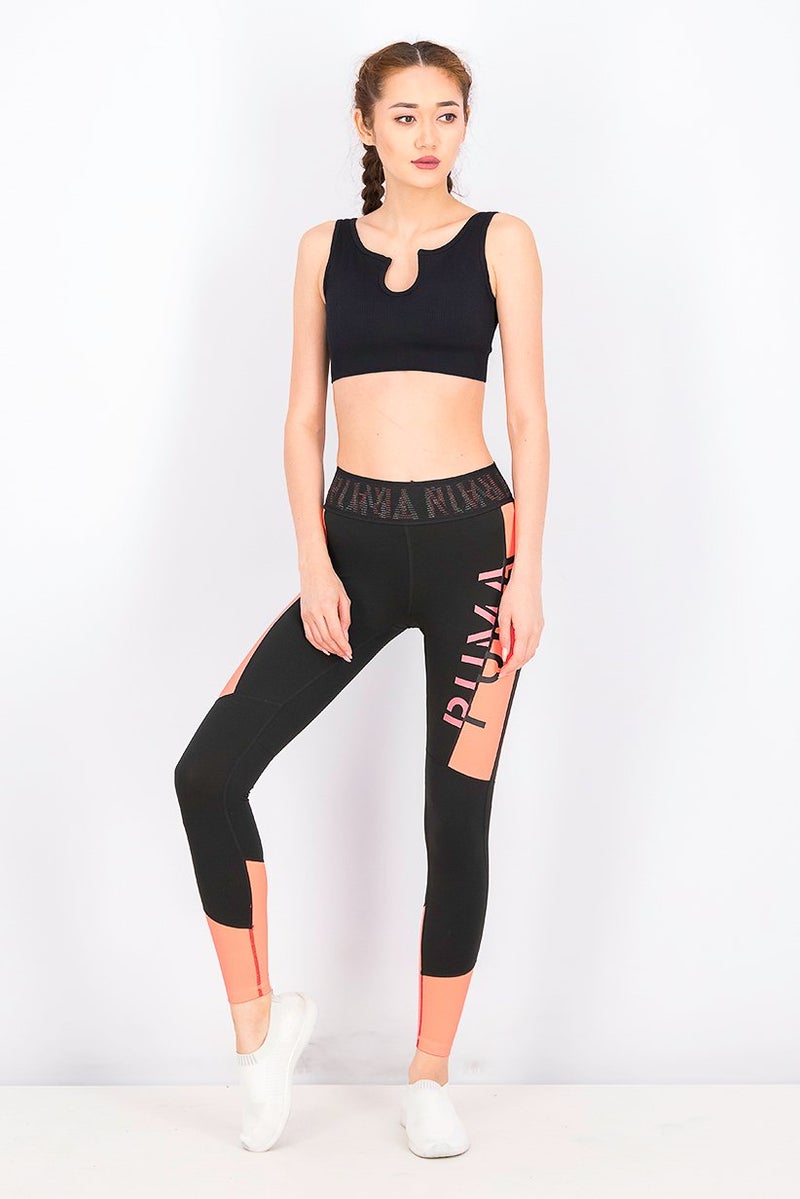 PUMA Women Logo 7 and 8 Tights, Black and Neon Pink - Image 2
